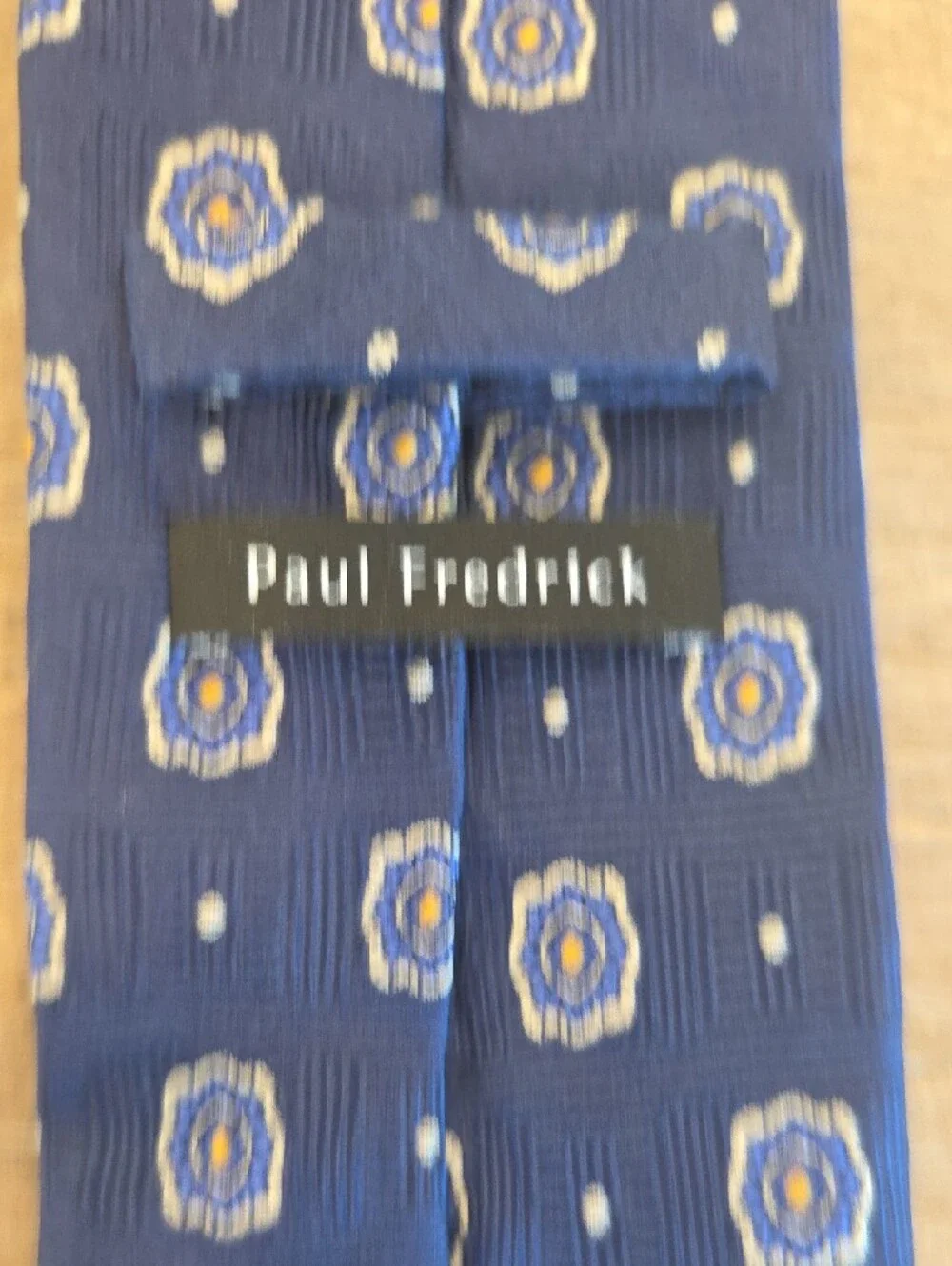 Paul Fredrick Men's Navy Floral Medallion 100% Silk Tie W/ White Dots 3.35x59